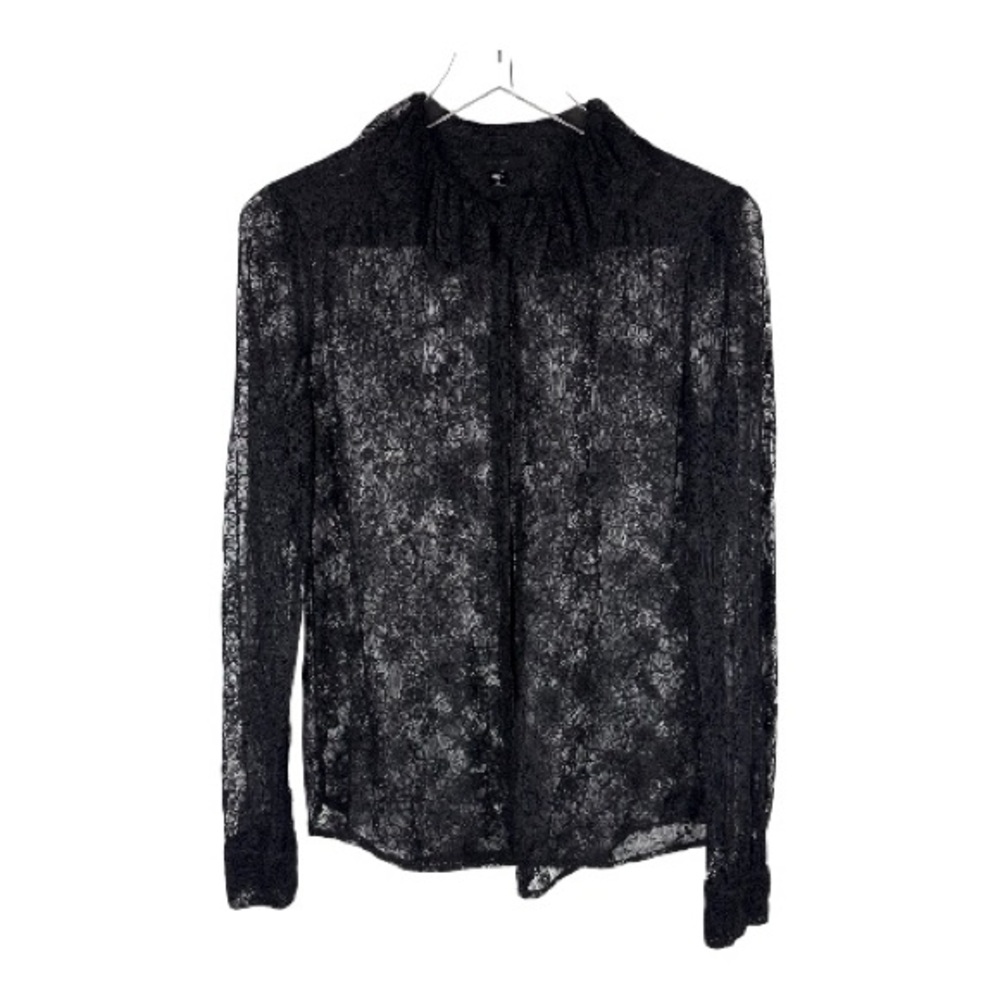 Joe’s Jeans Black Sheer Lace High Ruffle Neck Long Sleeve Button Down Blouse
